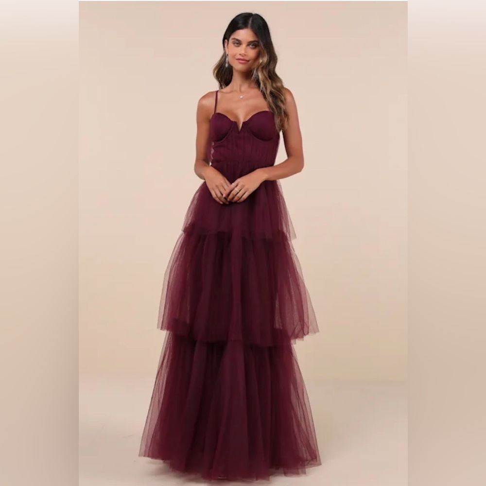 Lulu's Burgundy Tiered Maxi Dress
